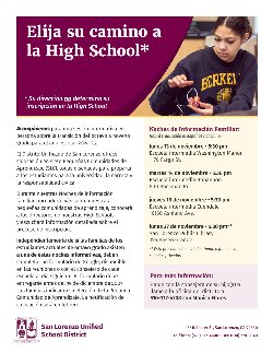 High school information night flyer in Spanish